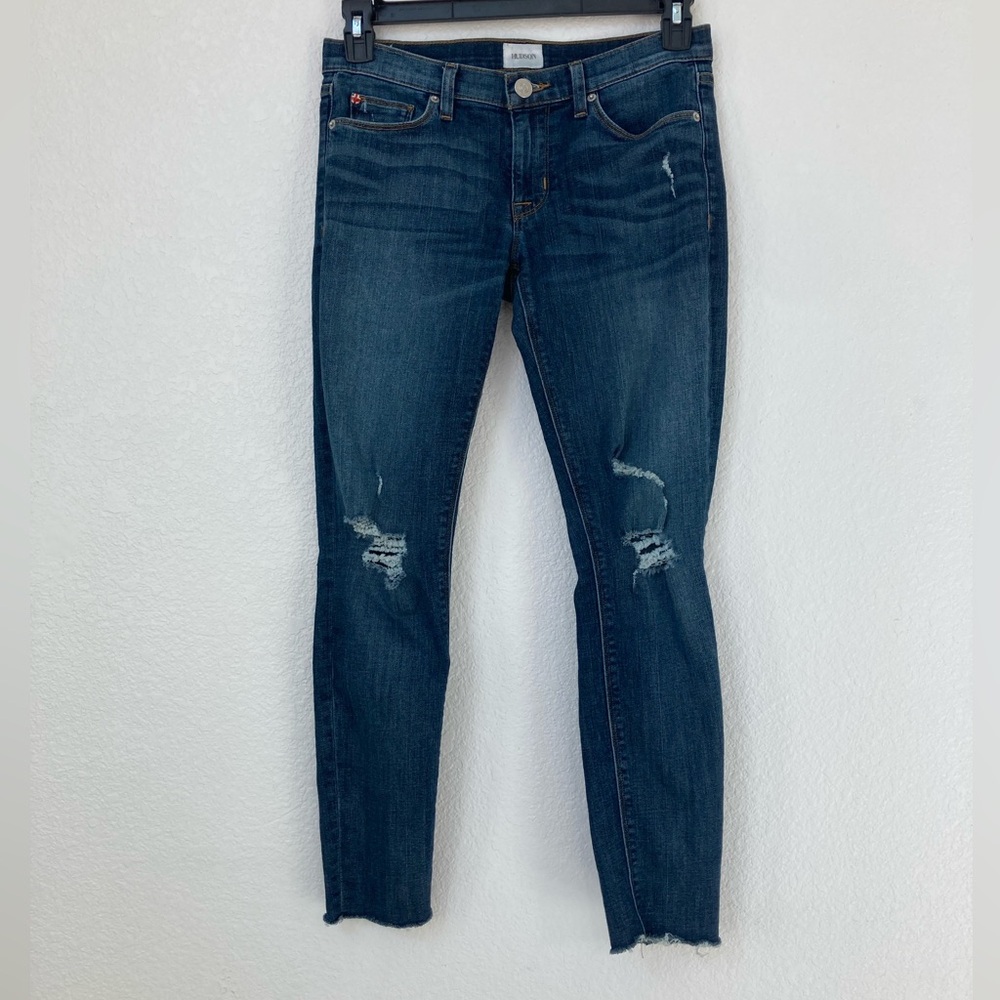Hudson Krista Ankle Super Skinny Raw Frayed Hem Dark Wash Distressed Jeans 27